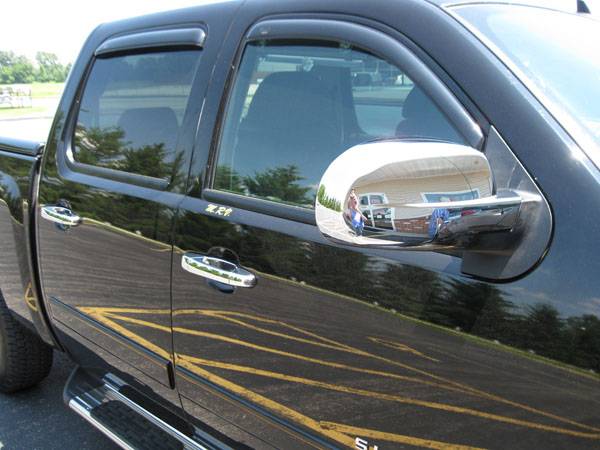 2008 Chevy Silverado Crew Cab with AVS Smoke In Channel Ventvisors, Putco Chrome Mirror Covers, and Putco Chrome Door Handle Covers