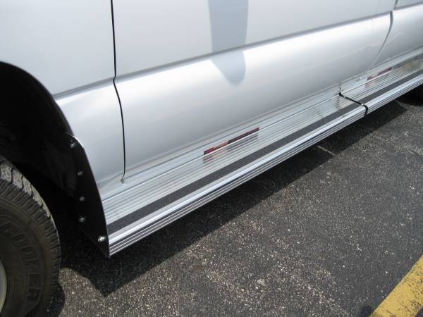 Ownes Extruded Running Boards come with a Built In Front Mud Flap! For Superior Protection! 