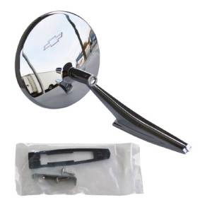 Key Parts - Universal 4.5 in. Sport Mirror, Chrome, with Embossed Bowtie Emblem, GM Licensed, LH or RH With Gasket and Hardware